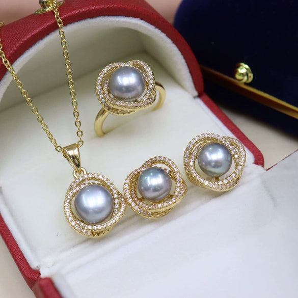 Freshwater Pearl Bird's Nest Microinlay Necklace Fourpiece Set Allmatch Simple Fashion