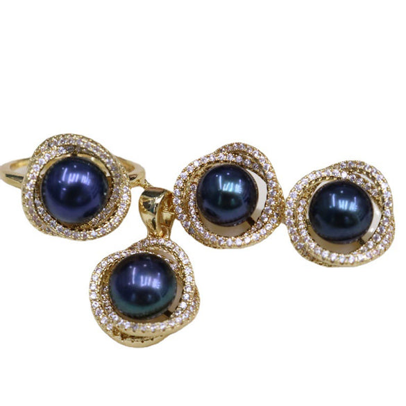 Freshwater Pearl Bird's Nest Microinlay Necklace Fourpiece Set Allmatch Simple Fashion