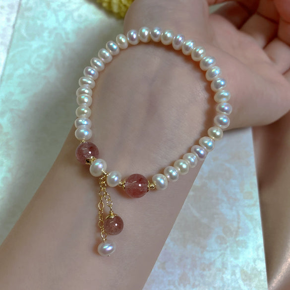 Freshwater Pearl Bracelet With Elastic Cord Irregular Shape Minimalist Design