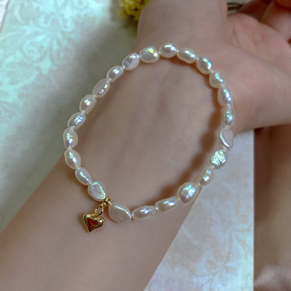 Freshwater Pearl Bracelet With Elastic Cord Irregular Shape Minimalist Design