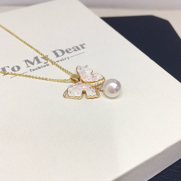 Freshwater Pearl Butterfly Pendant Jewelry Set