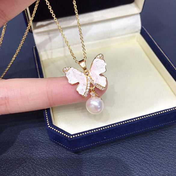 Freshwater Pearl Butterfly Pendant Jewelry Set