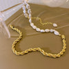 Freshwater Pearl Clavicle Chain Geometric Twist Chain Necklace For Women