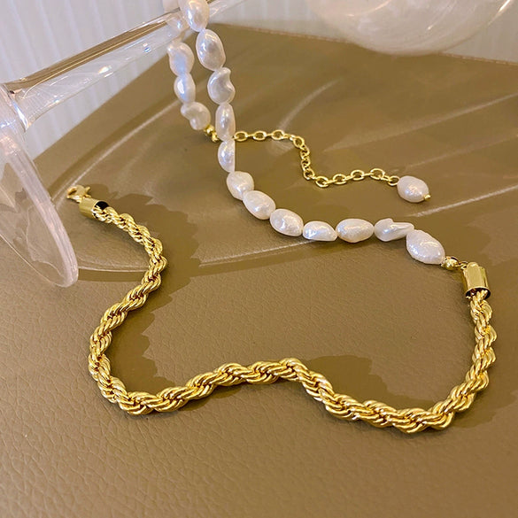 Freshwater Pearl Clavicle Chain Geometric Twist Chain Necklace For Women