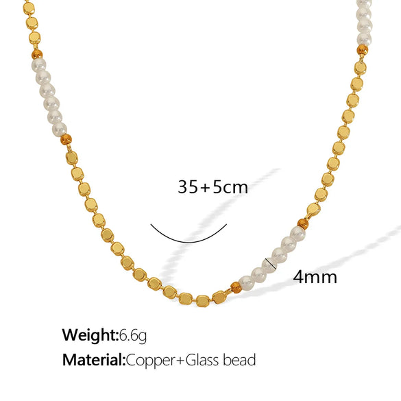 Freshwater Pearl Copper 18K Gold Plated Classic Style Korean Style Plating Round Copper Bracelets Necklace