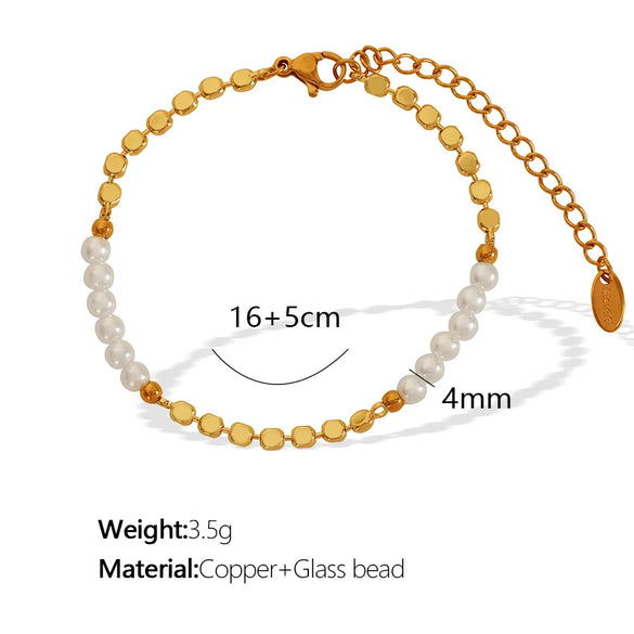 Freshwater Pearl Copper 18K Gold Plated Classic Style Korean Style Plating Round Copper Bracelets Necklace