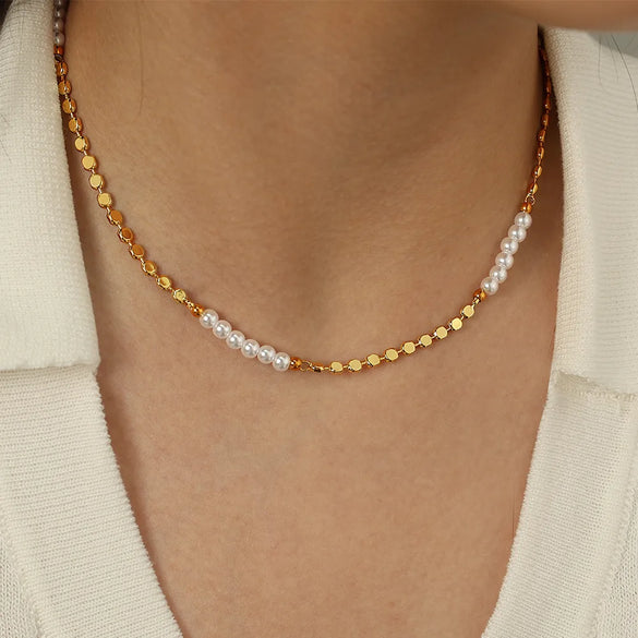 Freshwater Pearl Copper 18K Gold Plated Classic Style Korean Style Plating Round Copper Bracelets Necklace