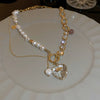 Freshwater Pearl Copper Heart Shaped Love Pendant Tshaped Buckle Stitching Retro Clavicle Chain Necklace