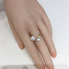 Freshwater Pearl Copper Ring With Floret Zircon And Flash Diamond Fashionable And Adjustable For Women