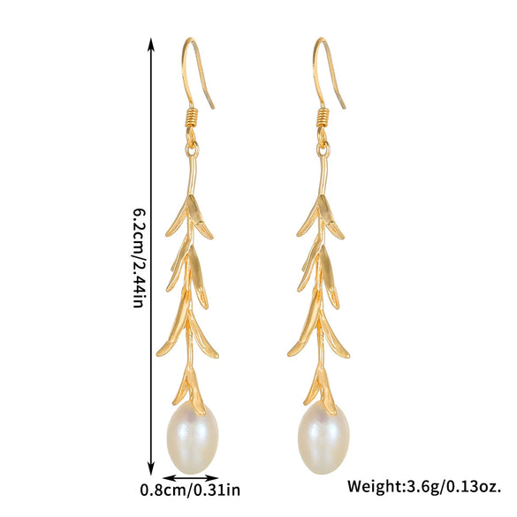 Freshwater Pearl Copper 925 Silver Goldplated Drop Shape Willow Branch Earrings For Women