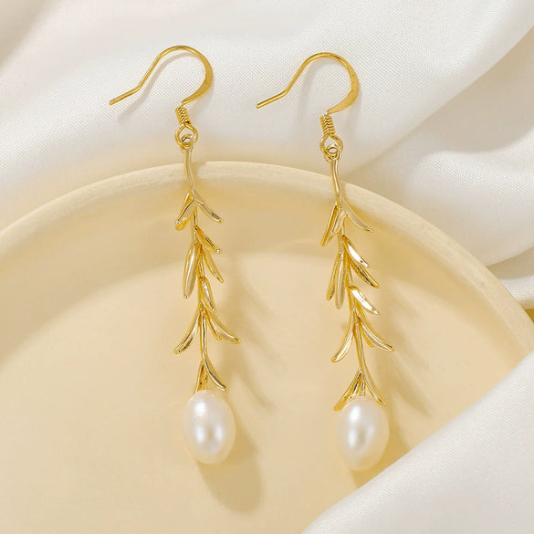 Freshwater Pearl Copper 925 Silver Goldplated Drop Shape Willow Branch Earrings For Women