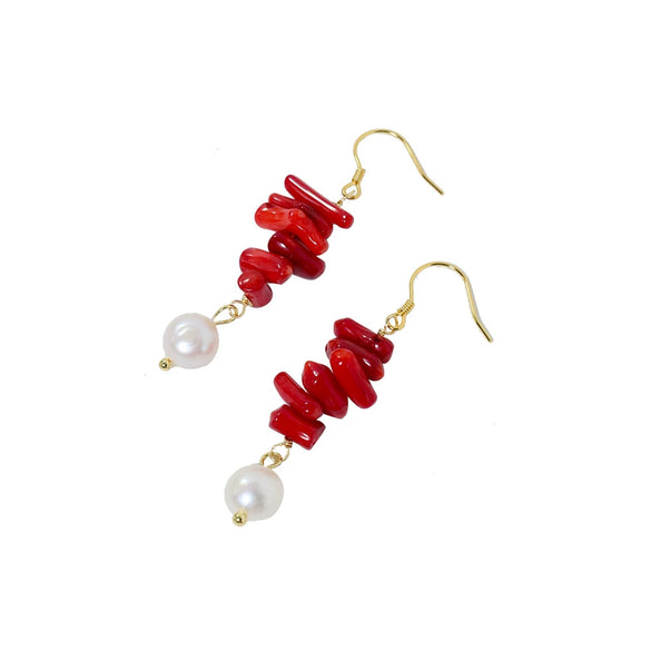 Freshwater Pearl Coral Geometric Style Electroplated String Tassel Earrings For Women