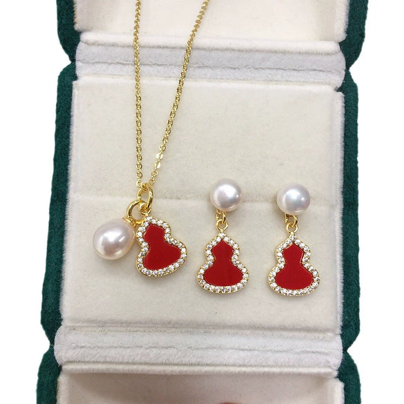 Freshwater Pearl Dropshaped Pendant Earrings And Necklace Set
