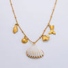 Freshwater Pearl Earrings And Marine Elements Starfish Conch Necklace In Stainless Steel With Electroplated 18K Real Gold Opening Ring For Women