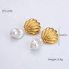 Freshwater Pearl Earrings And Marine Elements Starfish Conch Necklace In Stainless Steel With Electroplated 18K Real Gold Opening Ring For Women