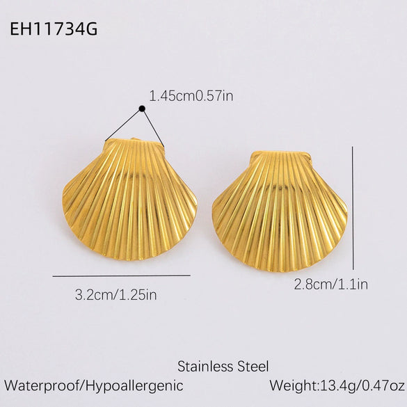 Freshwater Pearl Earrings And Marine Elements Starfish Conch Necklace In Stainless Steel With Electroplated 18K Real Gold Opening Ring For Women