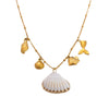 Freshwater Pearl Earrings And Marine Elements Starfish Conch Necklace In Stainless Steel With Electroplated 18K Real Gold Opening Ring For Women