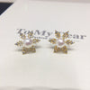 Freshwater Pearl Earrings For Women Alloy Inlaid With Artificial Gemstones And Semiprecious Stones Snowflake Zircon Design Oblate Round Shape