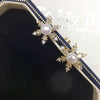 Freshwater Pearl Earrings For Women Alloy Inlaid With Artificial Gemstones And Semiprecious Stones Snowflake Zircon Design Oblate Round Shape