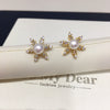 Freshwater Pearl Earrings For Women Alloy Inlaid With Artificial Gemstones And Semiprecious Stones Snowflake Zircon Design Oblate Round Shape