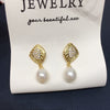 Freshwater Pearl Earrings For Women Alloy Inlaid With Gemstones Alien Shape Baroque Style
