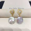 Freshwater Pearl Earrings For Women Alloy Inlaid With Gemstones Alien Shape Baroque Style