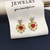 Freshwater Pearl Earrings For Women Alloy Inlaid With Gemstones Heartshaped Natural Pearl Jewelry