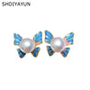Freshwater Pearl Earrings For Women Handpainted Drip Glaze Enamel Palace Butterfly 18K Goldfilled Oblate Shape