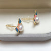 Freshwater Pearl Earrings For Women Handpainted Drip Glaze Enamel Palace Butterfly 18K Goldfilled Oblate Shape