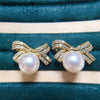 Freshwater Pearl Earrings For Women K Gold Craft Micropaved Zircon Bow Shape Alloy Inlaid With Artificial And Semiprecious Stones