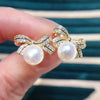 Freshwater Pearl Earrings For Women K Gold Craft Micropaved Zircon Bow Shape Alloy Inlaid With Artificial And Semiprecious Stones
