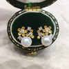 Freshwater Pearl Earrings For Women Natural Alloy Inlaid With Gemstones Oblate Shape Fashion Style