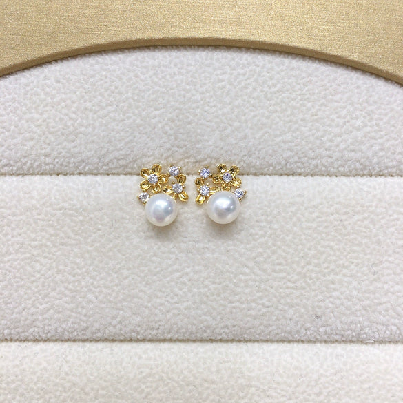 Freshwater Pearl Earrings For Women Natural Alloy Inlaid With Gemstones Oblate Shape Fashion Style