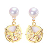 Freshwater Pearl Earrings For Women Natural Sea Shell Butterfly S925 Sterling Silver Needle Oblate Shape