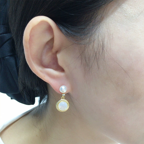 Freshwater Pearl Earrings For Women Natural Sea Shell Oblate Shape S925 Sterling Silver Needle