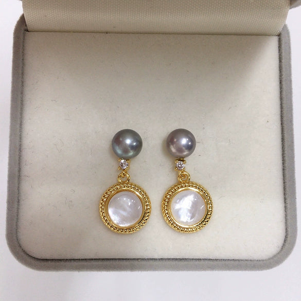 Freshwater Pearl Earrings For Women Natural Sea Shell Oblate Shape S925 Sterling Silver Needle