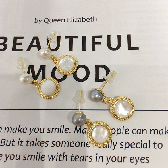 Freshwater Pearl Earrings For Women Natural Sea Shell Oblate Shape S925 Sterling Silver Needle