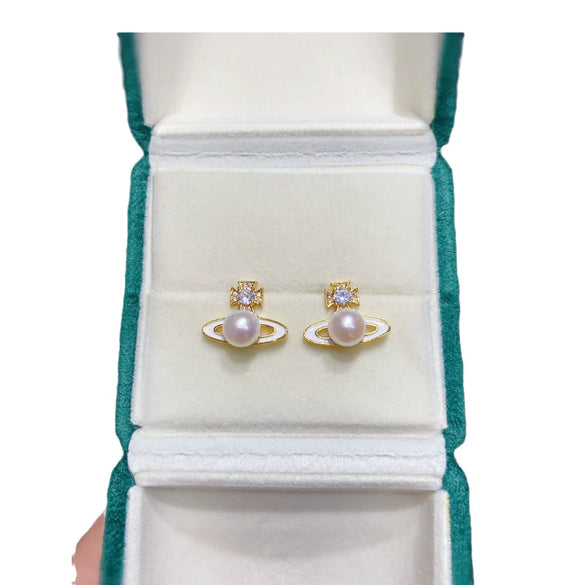 Freshwater Pearl Earrings For Women Oblate Natural Design