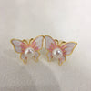 Freshwater Pearl Earrings For Women S925 Sterling Silver 18K Gold Enamel Butterfly Design Natural Pearl Oblate And Round Shape