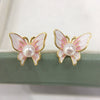Freshwater Pearl Earrings For Women S925 Sterling Silver 18K Gold Enamel Butterfly Design Natural Pearl Oblate And Round Shape