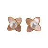 Freshwater Pearl Earrings For Women S225 Sterling Silver Needle Natural Pink Flower Design Oblate Shape