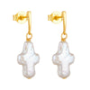Freshwater Pearl Earrings S925 Sterling Silver Geometric Baroque Shaped Inlaid With Pearls