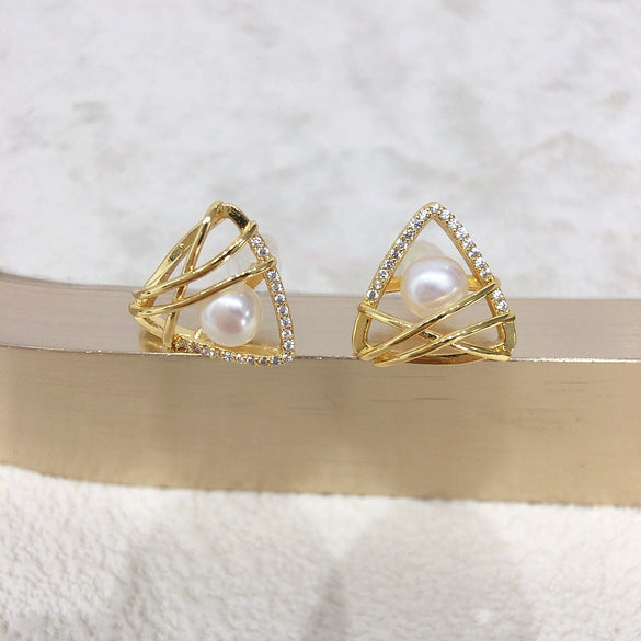 Freshwater Pearl Earrings S925 Sterling Silver Geometric Triangle Fashion For Women