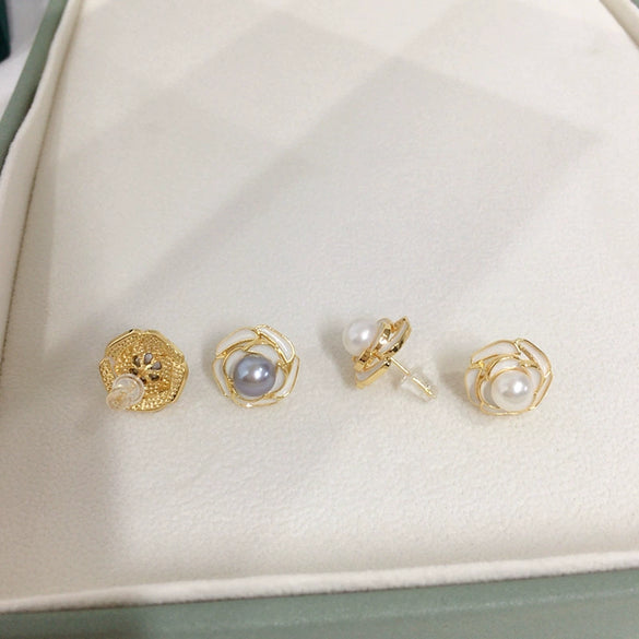 Freshwater Pearl Earrings S925 Sterling Silver 18K Goldfilled Dripping Glaze Paint Camellia Shape For Women