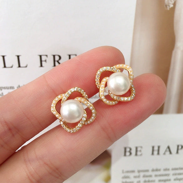 Freshwater Pearl Earrings S925 Sterling Silver Women's Round Oblate Style