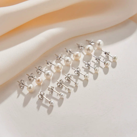 Freshwater Pearl Earrings 925 Silver Geometric Fashion Elegant Electroplated