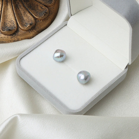 Freshwater Pearl Earrings 925 Silver Needle Special Shape Minimalist Women's