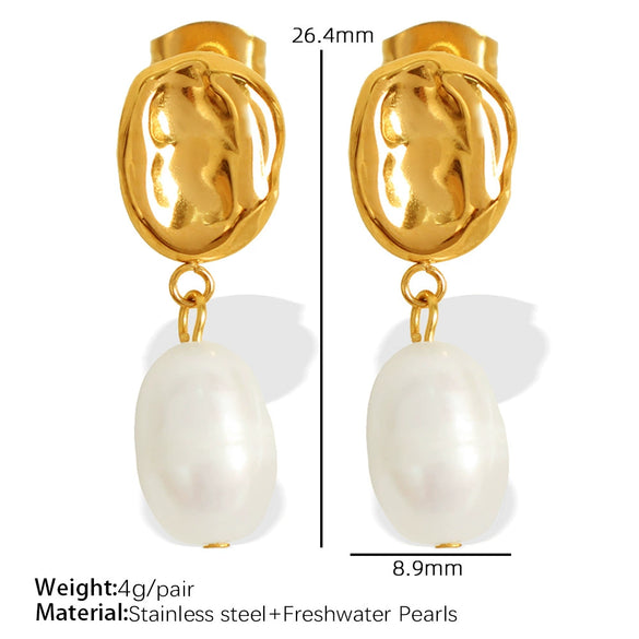 Freshwater Pearl Earrings Spiral Bow Electroplating Women's Light Luxury Natural Style