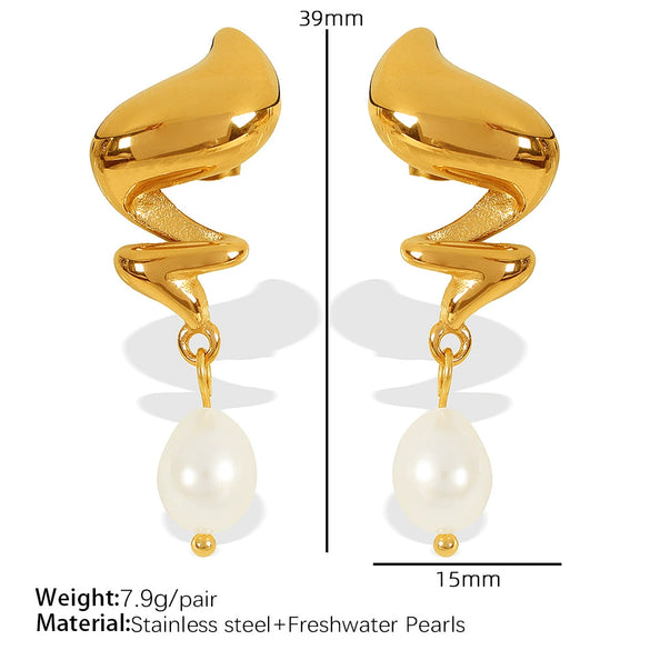 Freshwater Pearl Earrings Spiral Bow Electroplating Women's Light Luxury Natural Style