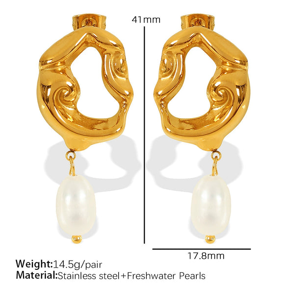 Freshwater Pearl Earrings Spiral Bow Electroplating Women's Light Luxury Natural Style